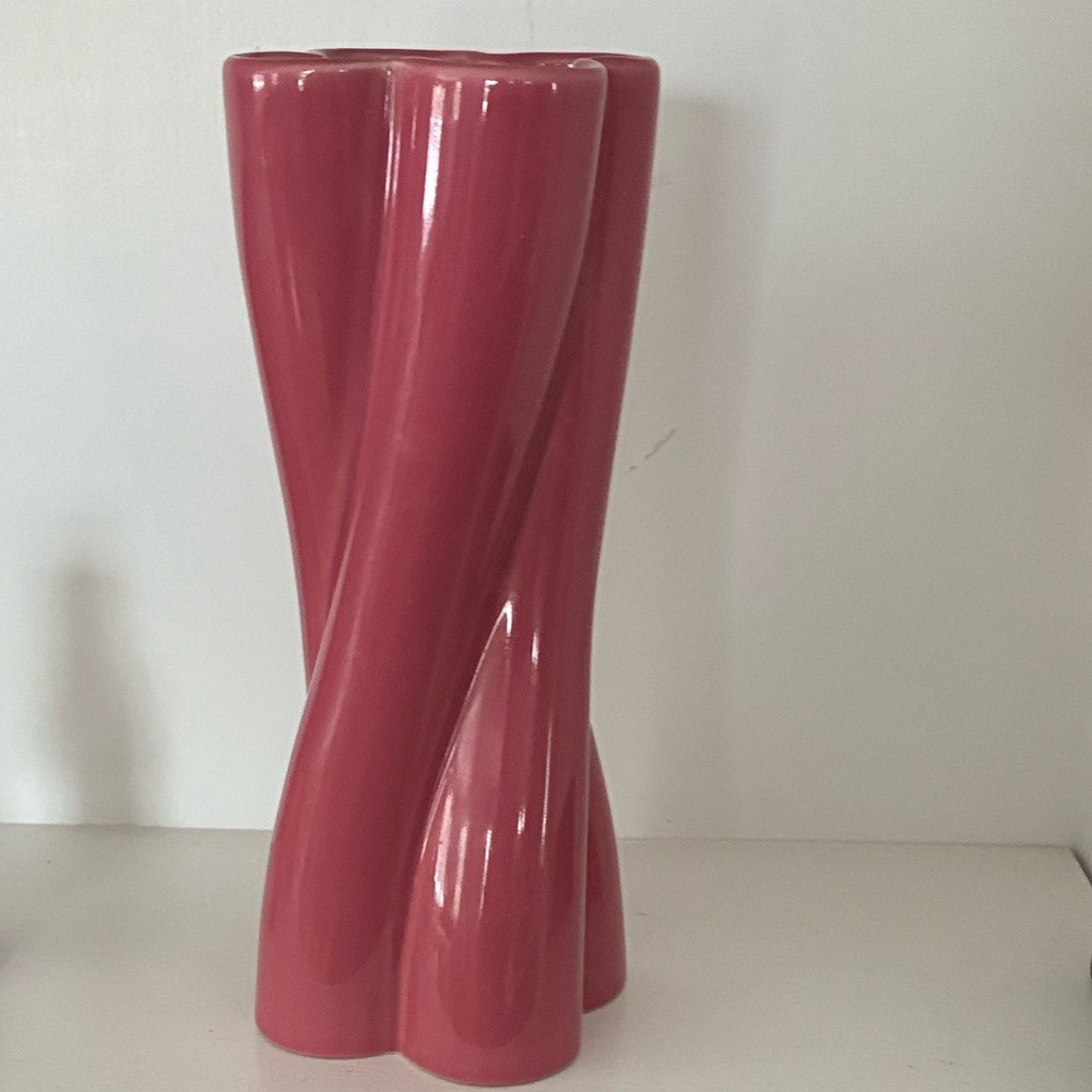 Vintage Rose Colored Twist Vase